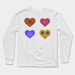 Cute orange, purple, red and yellow hearts Long Sleeve T-Shirt